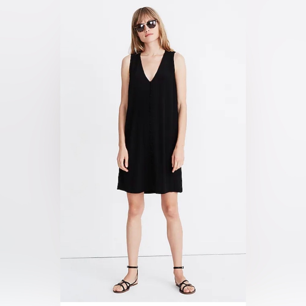 Madewell XXS Heather Button-Front Dress Black J2211
